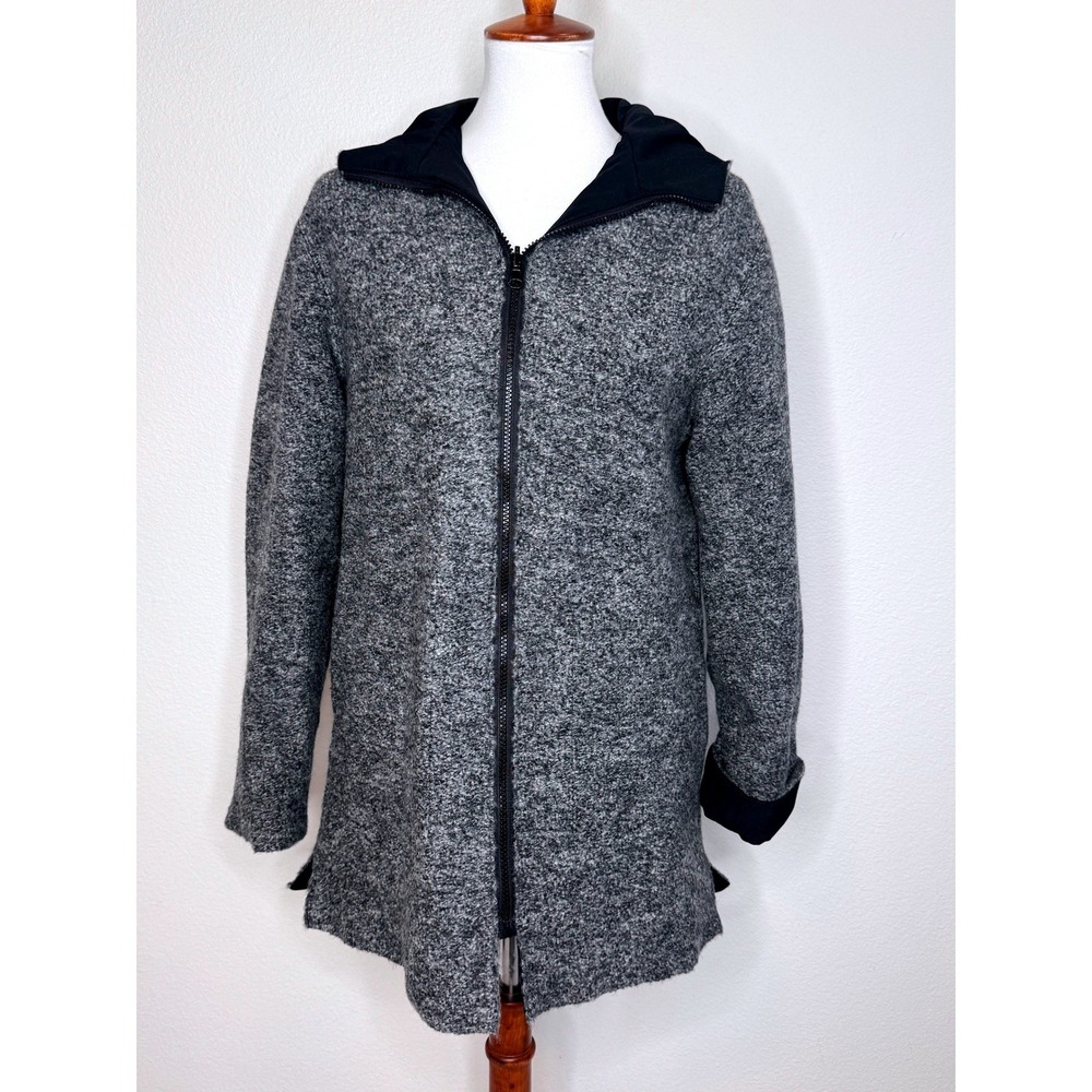 J. JILL Reversible Wool Full Zipper Coat Hood XS Gray Black Winter Outdoors